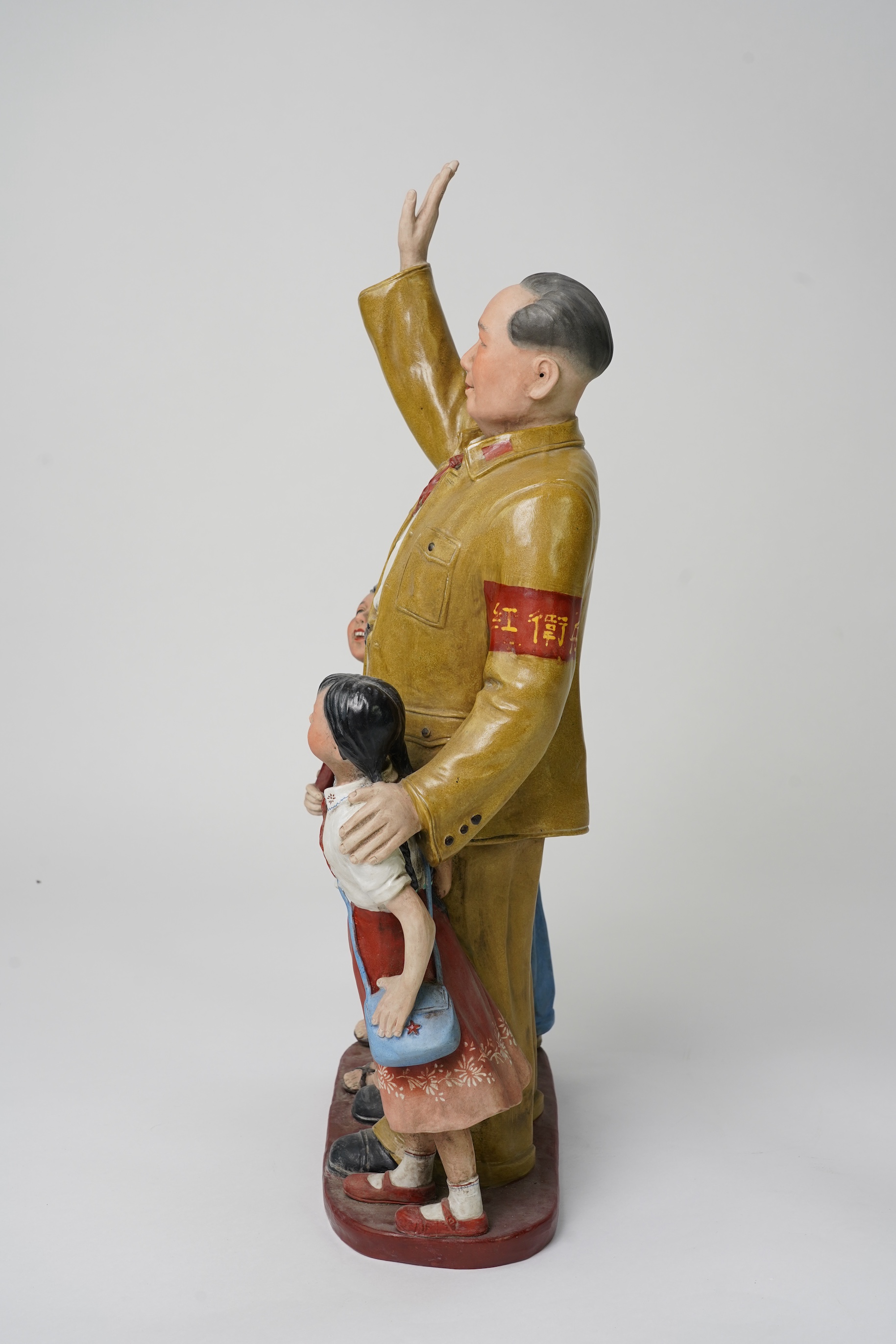 A large Chinese enamelled porcelain group of Mao Dse Dong and three school children, 1970s